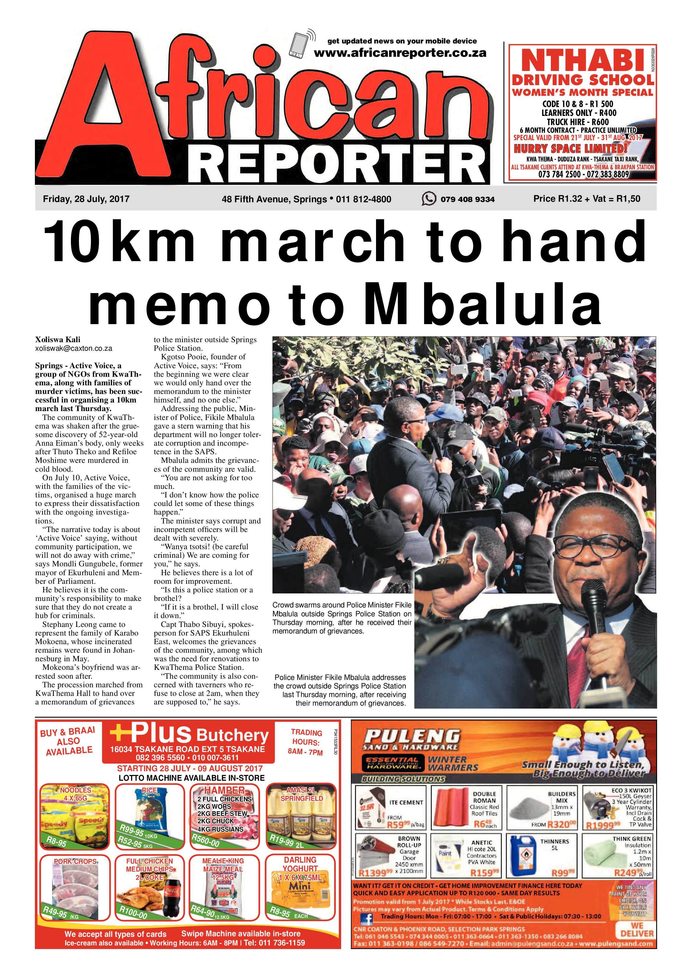 African Reporter 28 July 2017 page 1