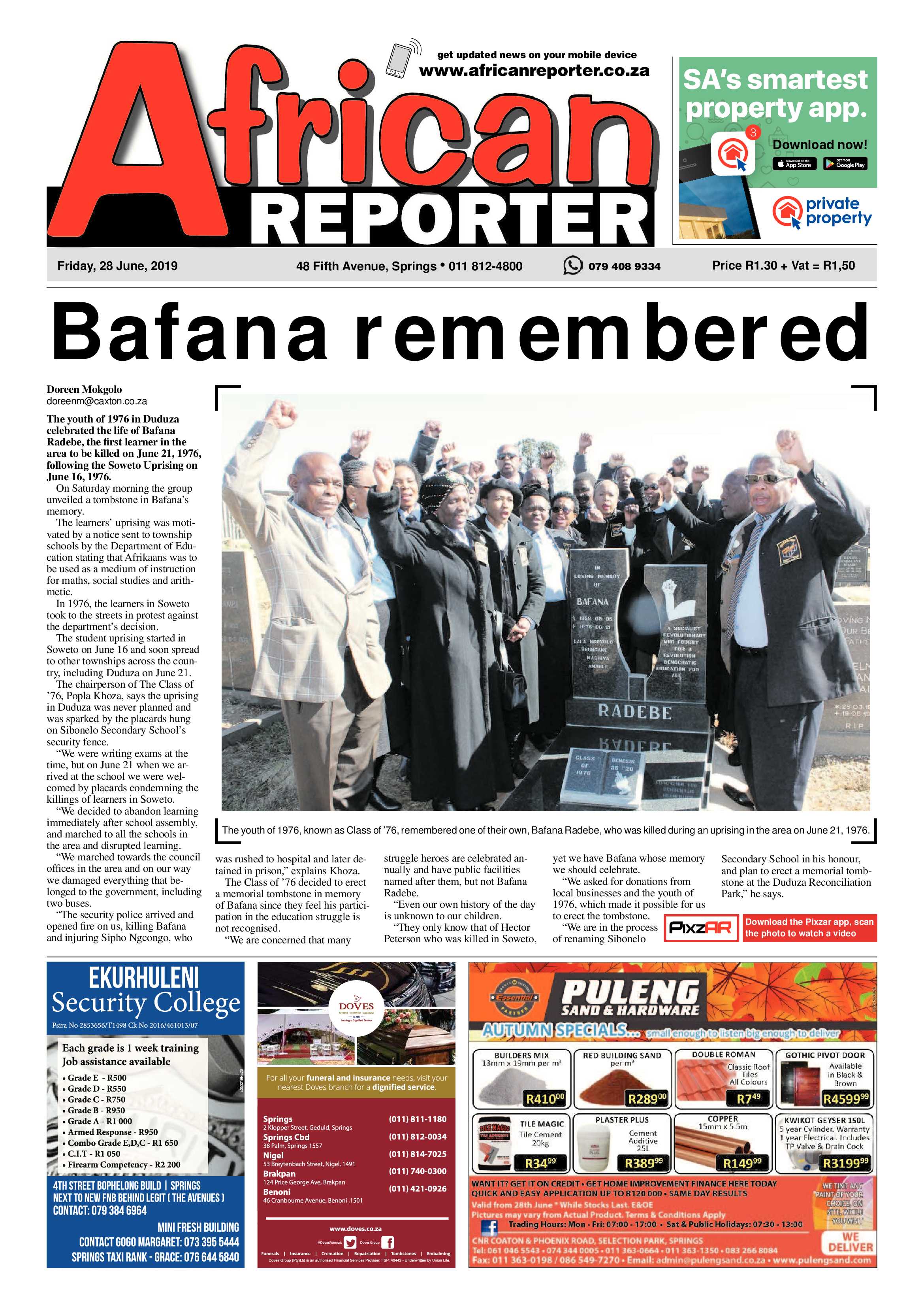African Reporter 28 June 2019 page 1