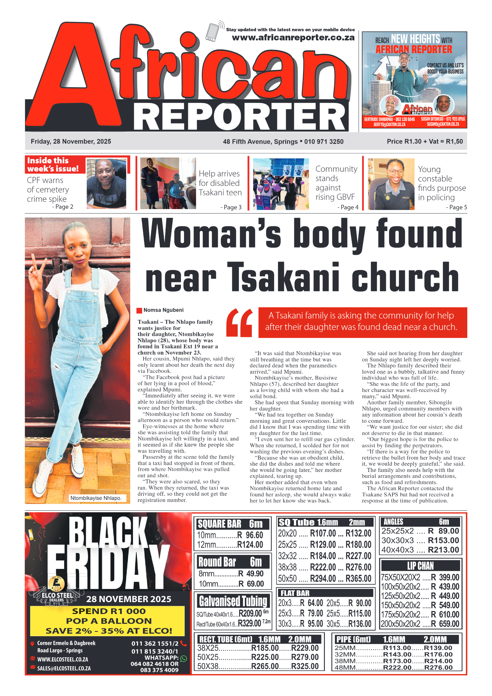 African Reporter 28 November 2025 page 1