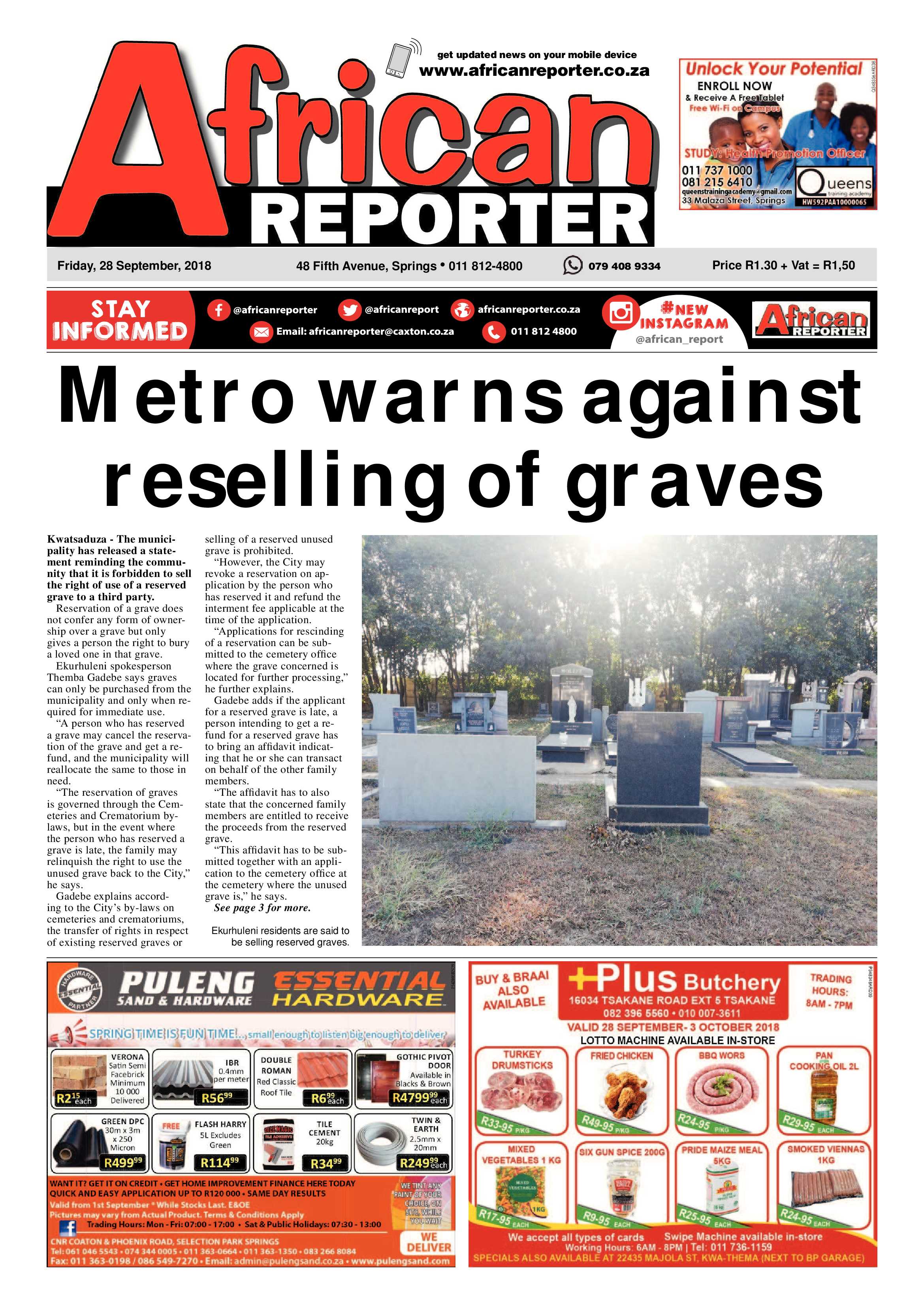 African Reporter 28 September 2018 page 1