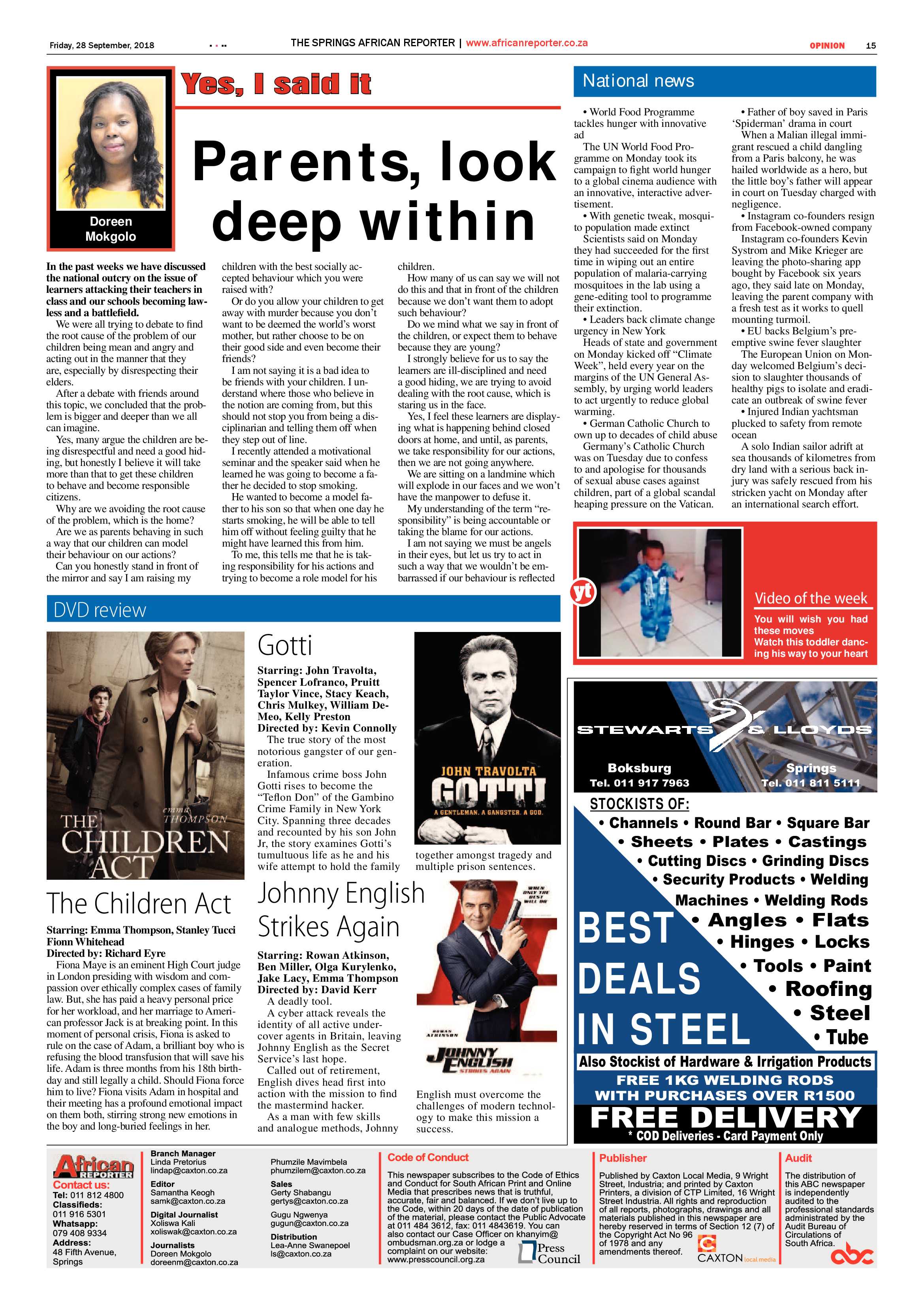 African Reporter 28 September 2018 page 15