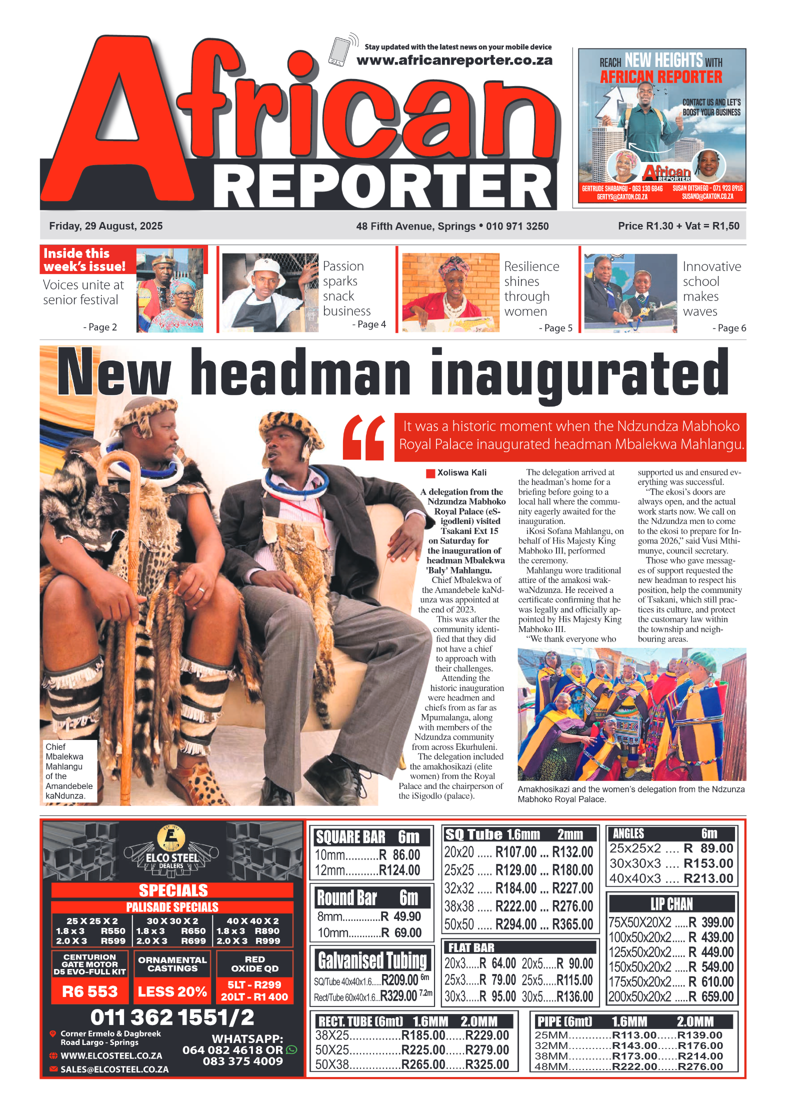 African Reporter 29 August 2025 page 1