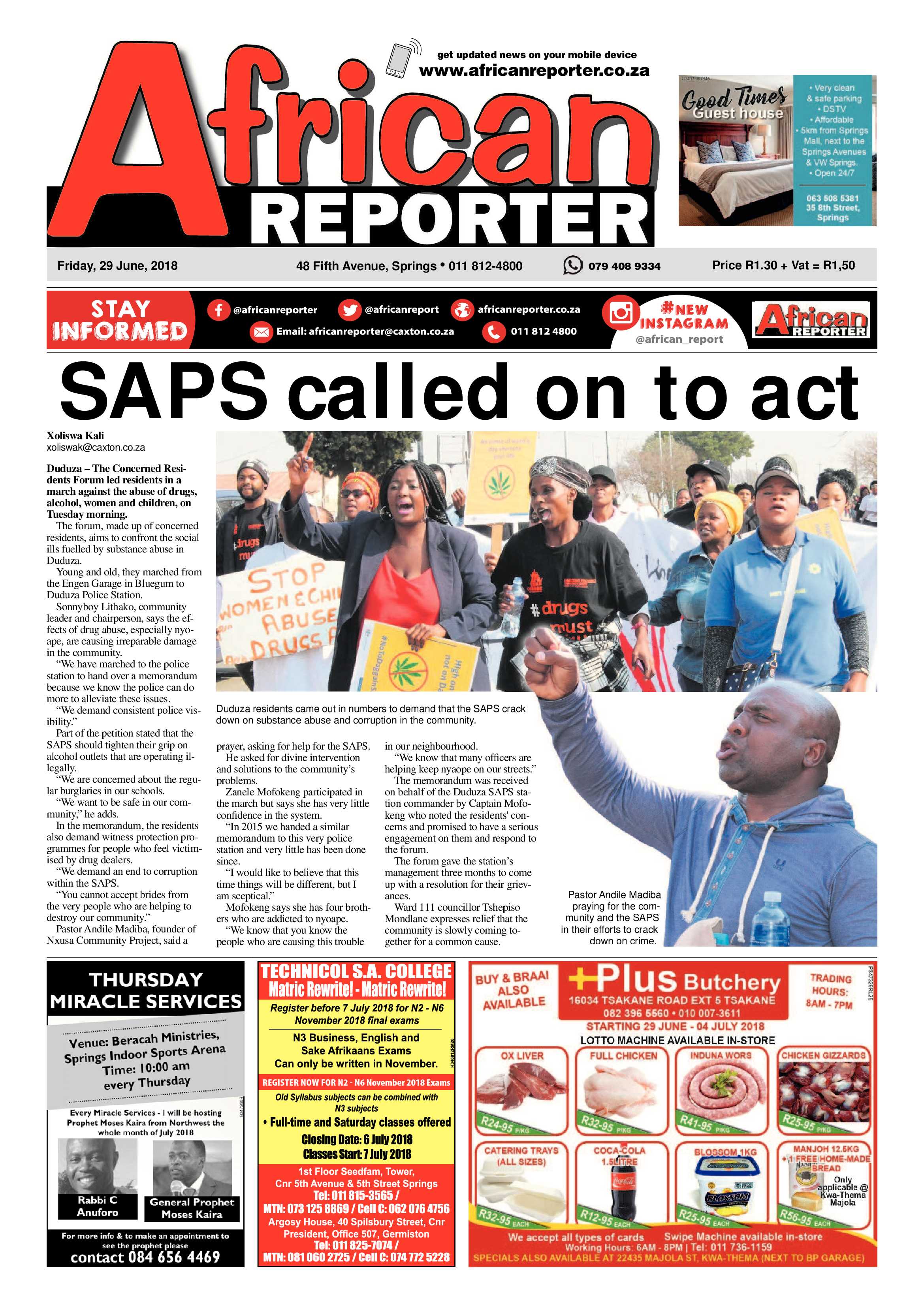 African Reporter 29 June 2018 page 1