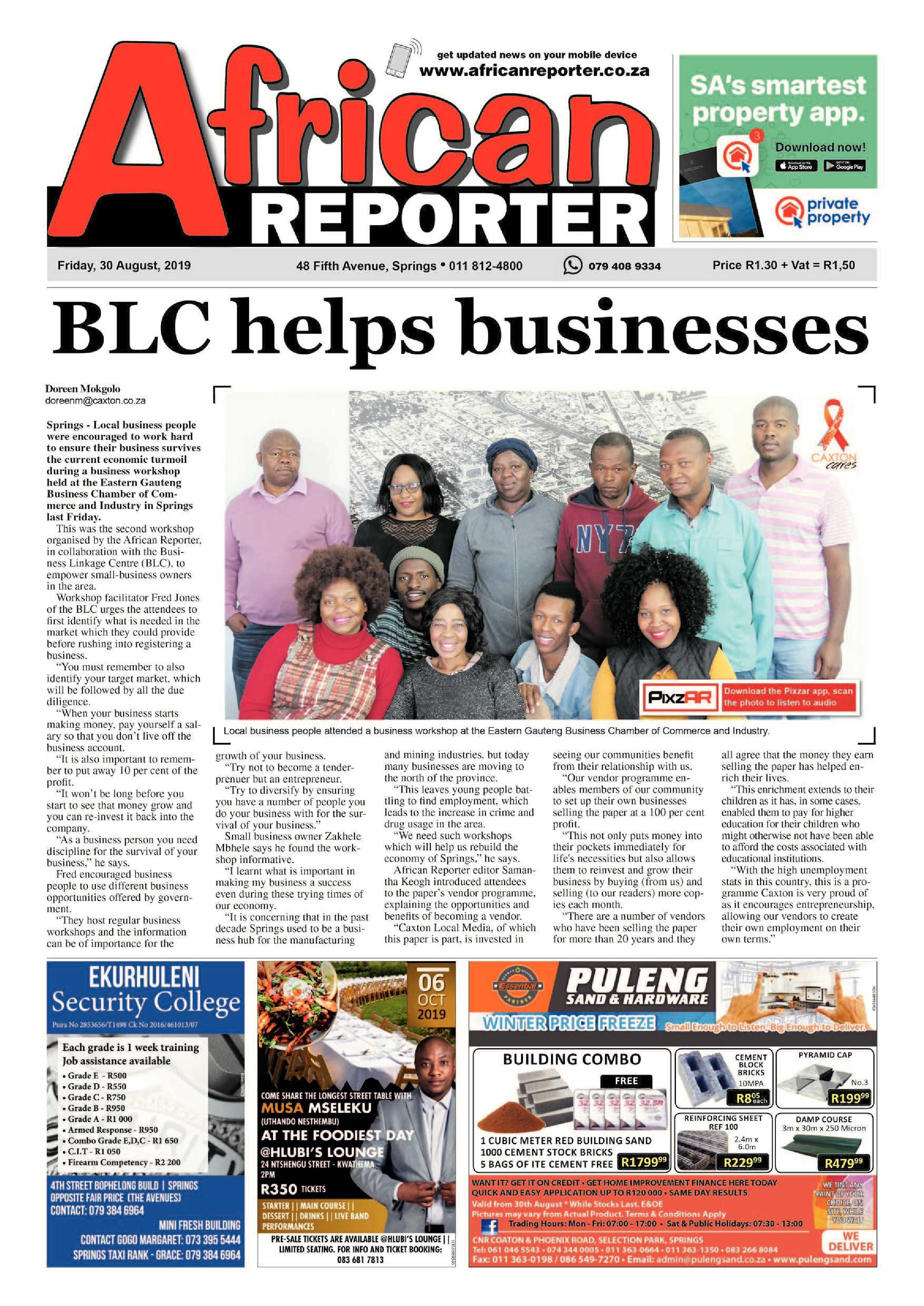 African Reporter 30 August 2019 page 1