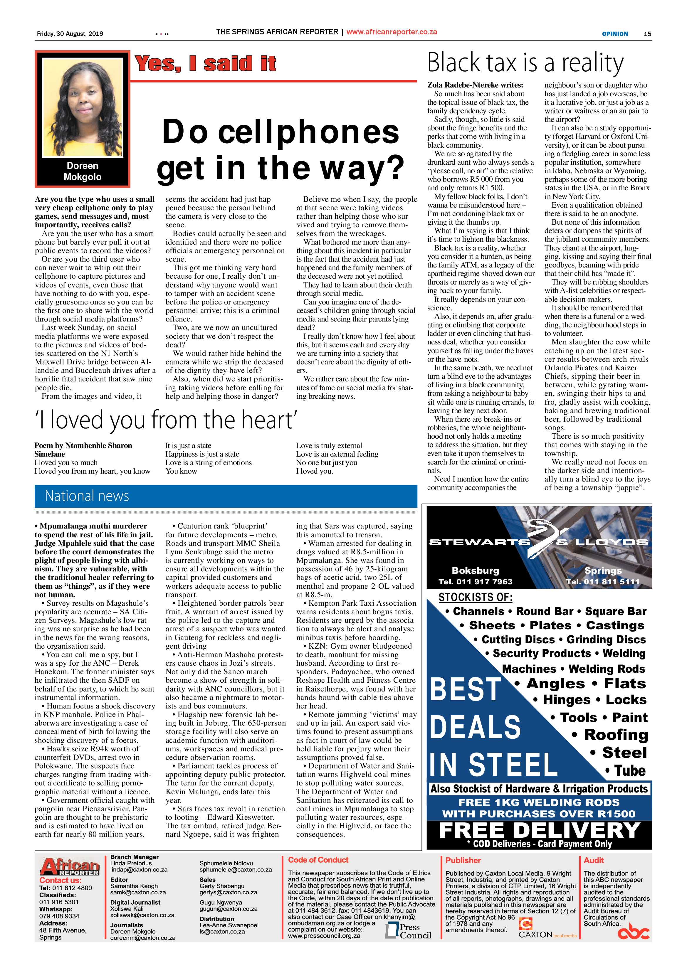 African Reporter 30 August 2019 page 15