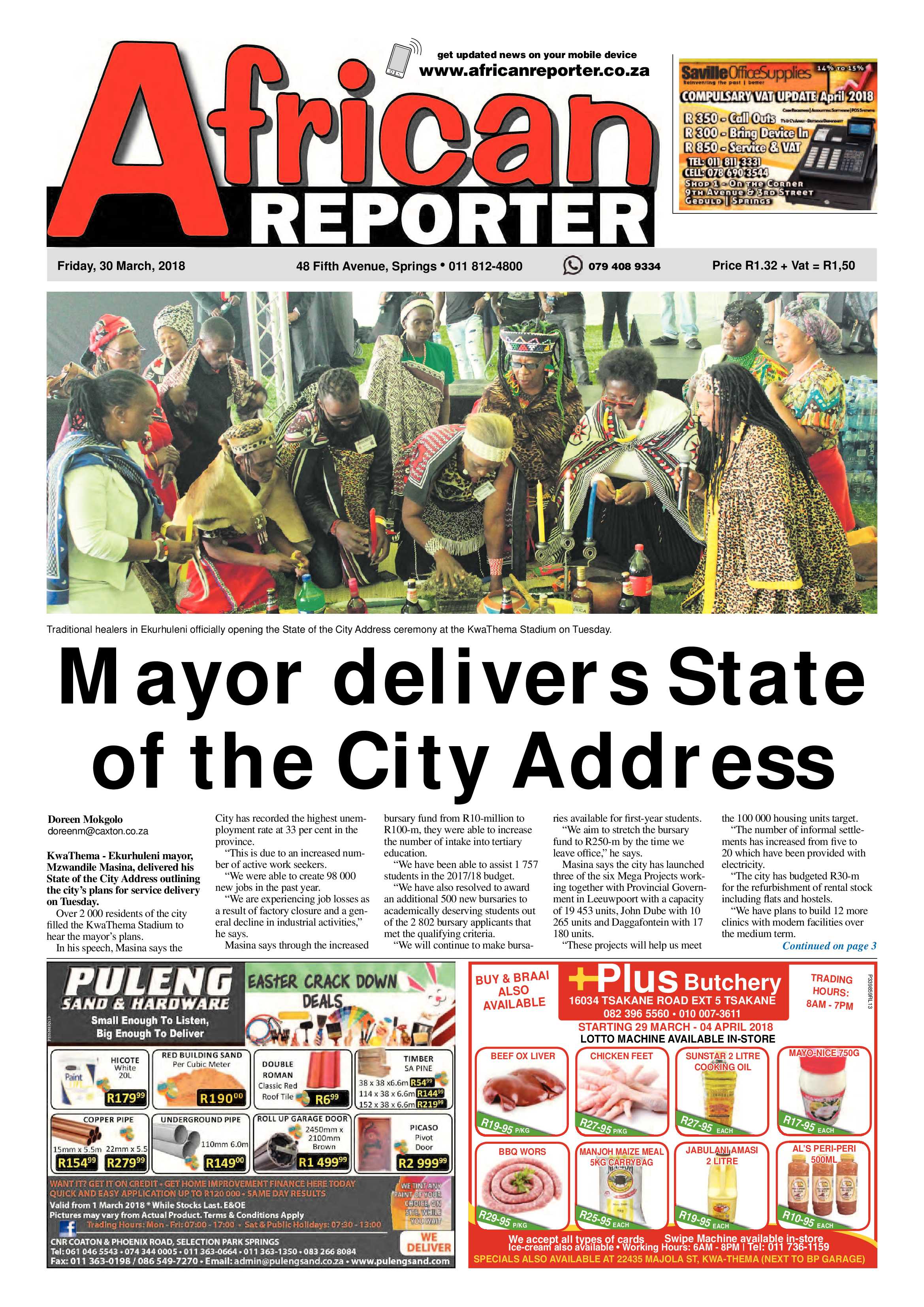 African Reporter 30 March 2018 page 1