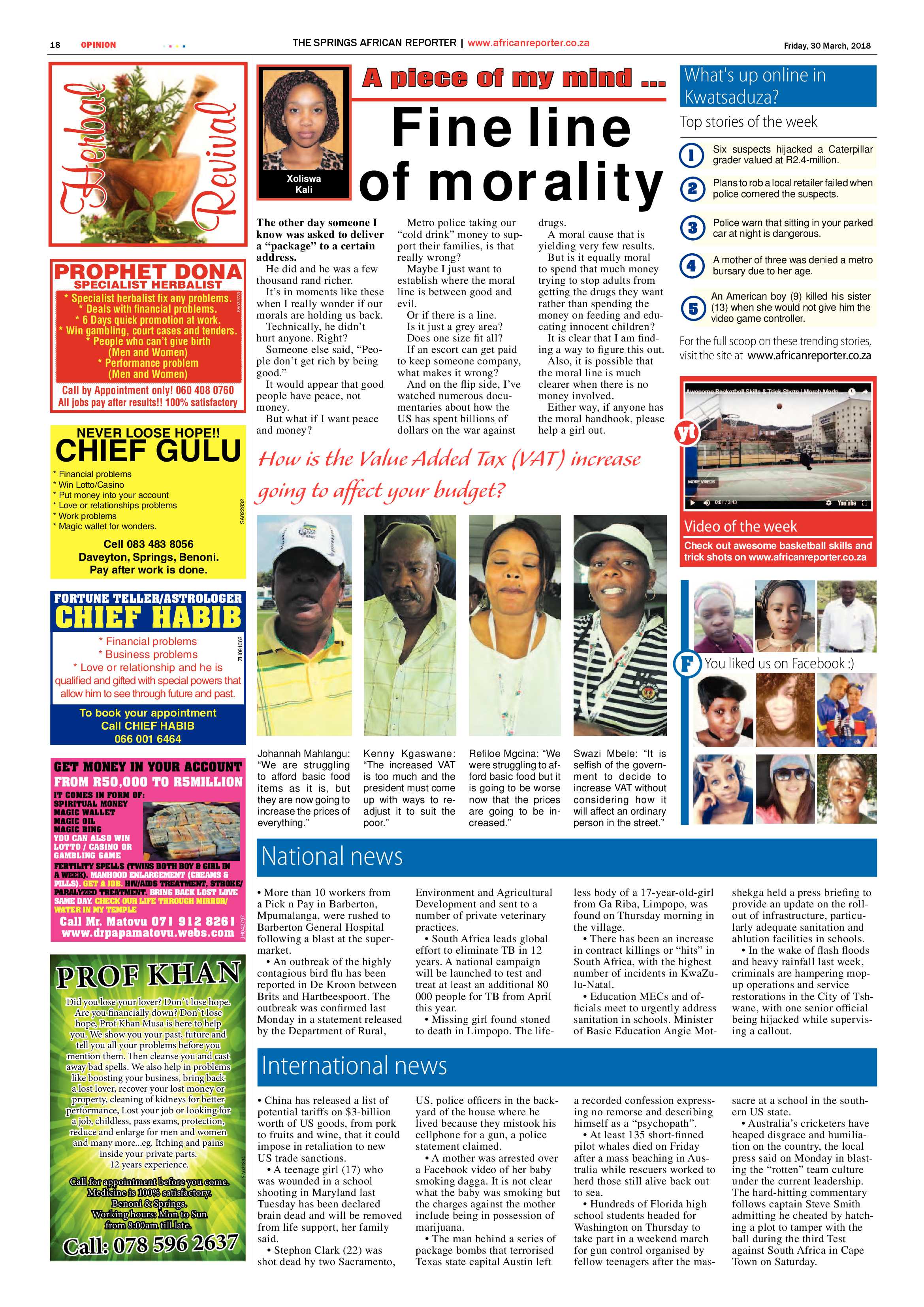 African Reporter 30 March 2018 page 18