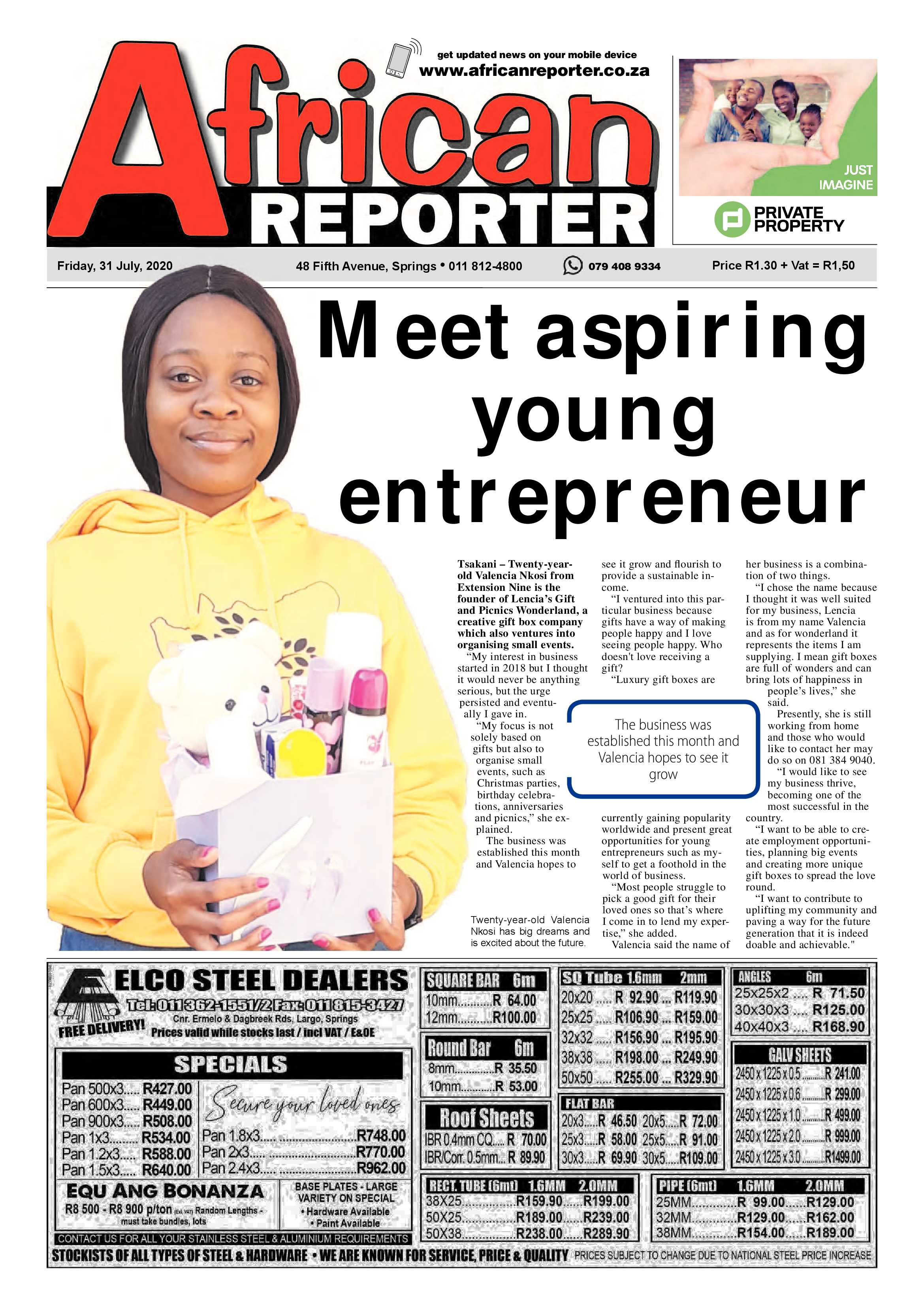African Reporter 31 July 2020 page 1