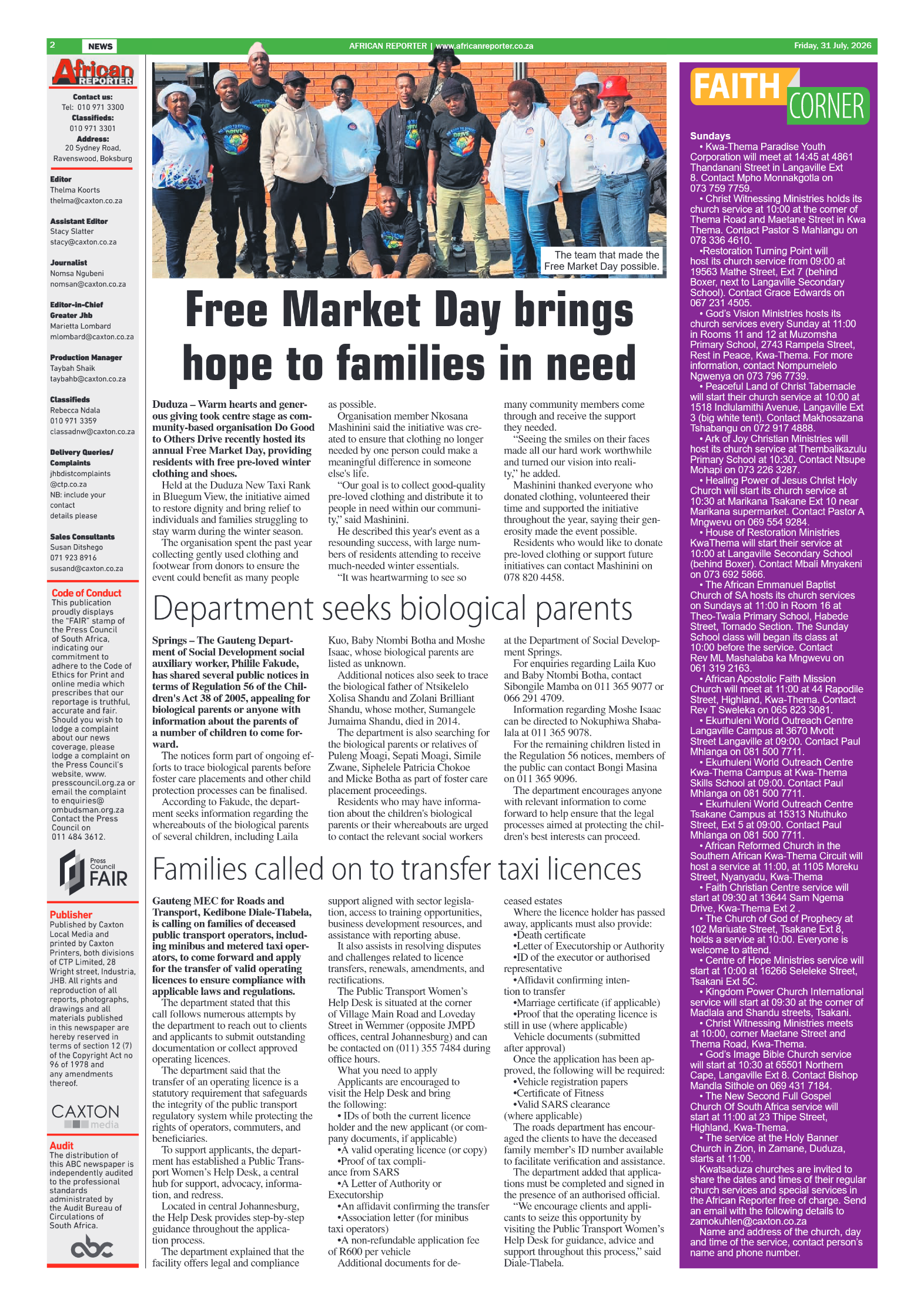 African Reporter 31 July 2026 page 2