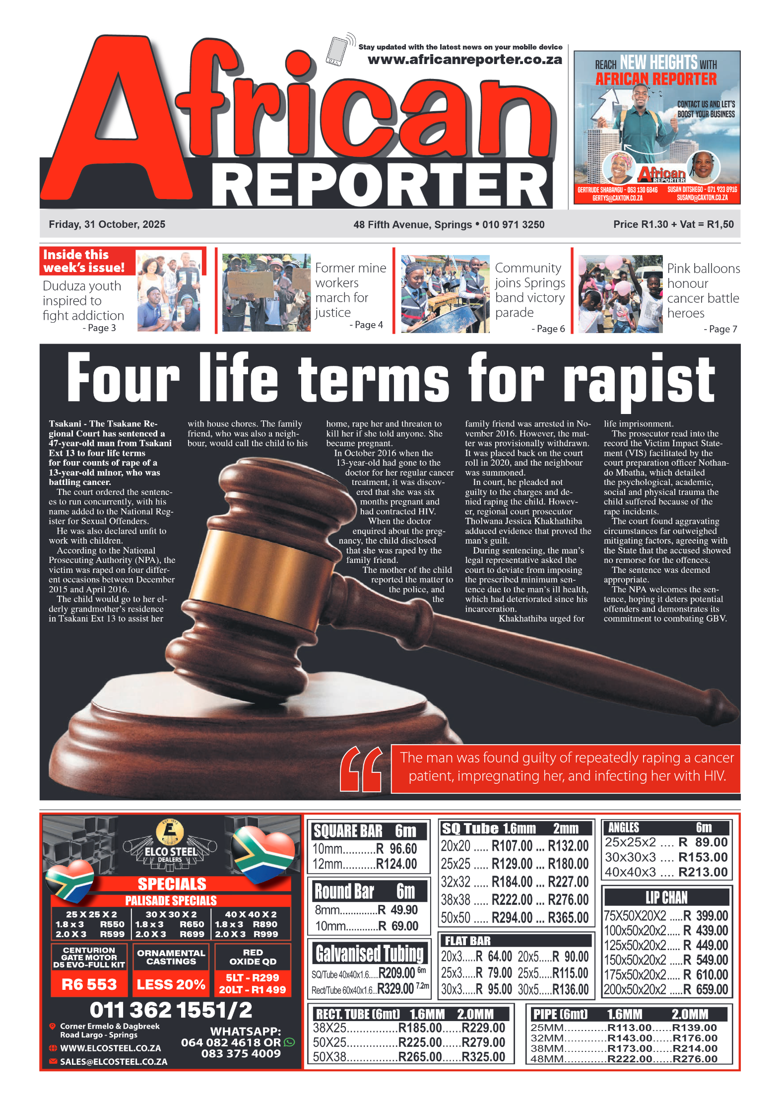 African Reporter 31 October 2025 page 1