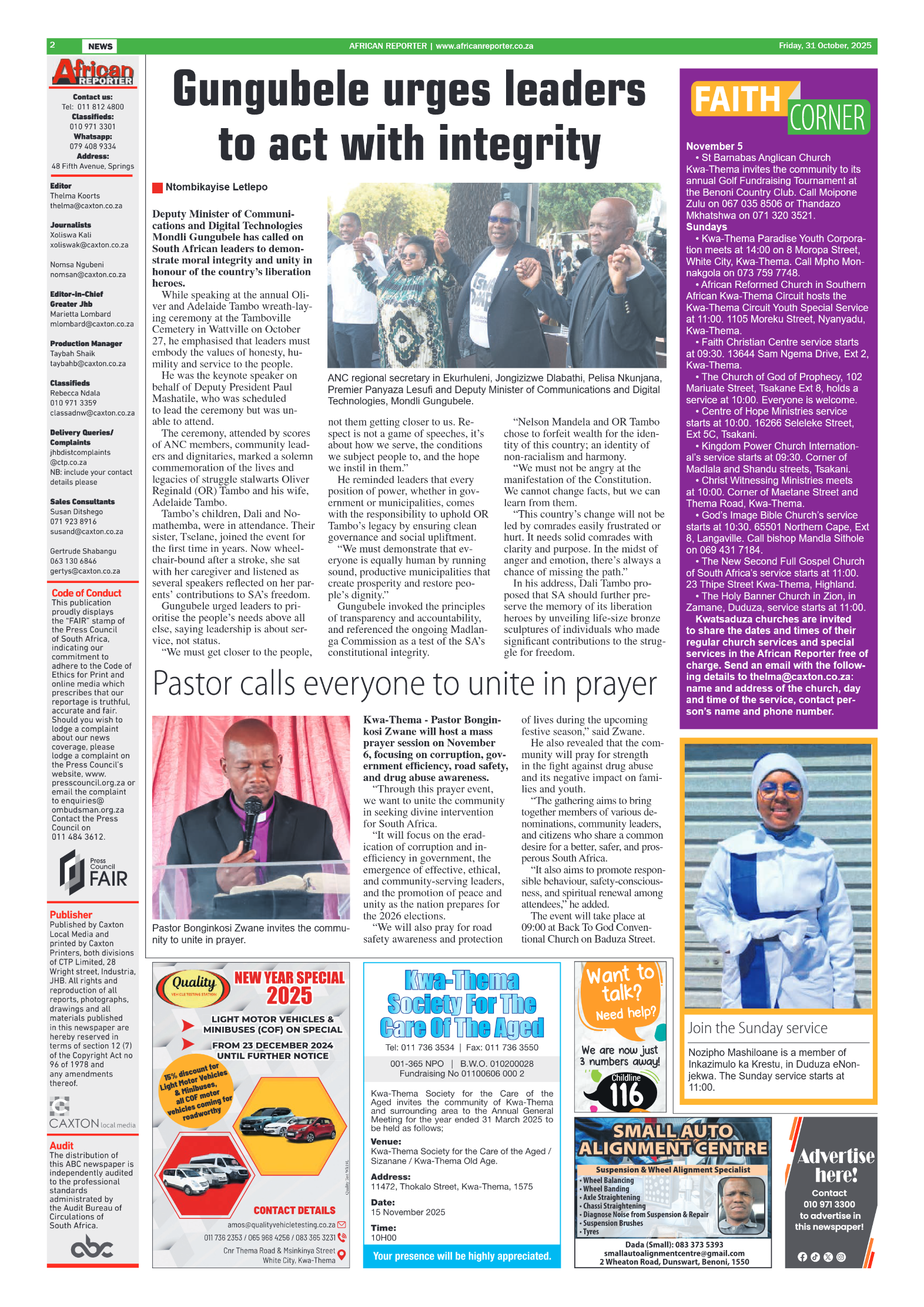 African Reporter 31 October 2025 page 2