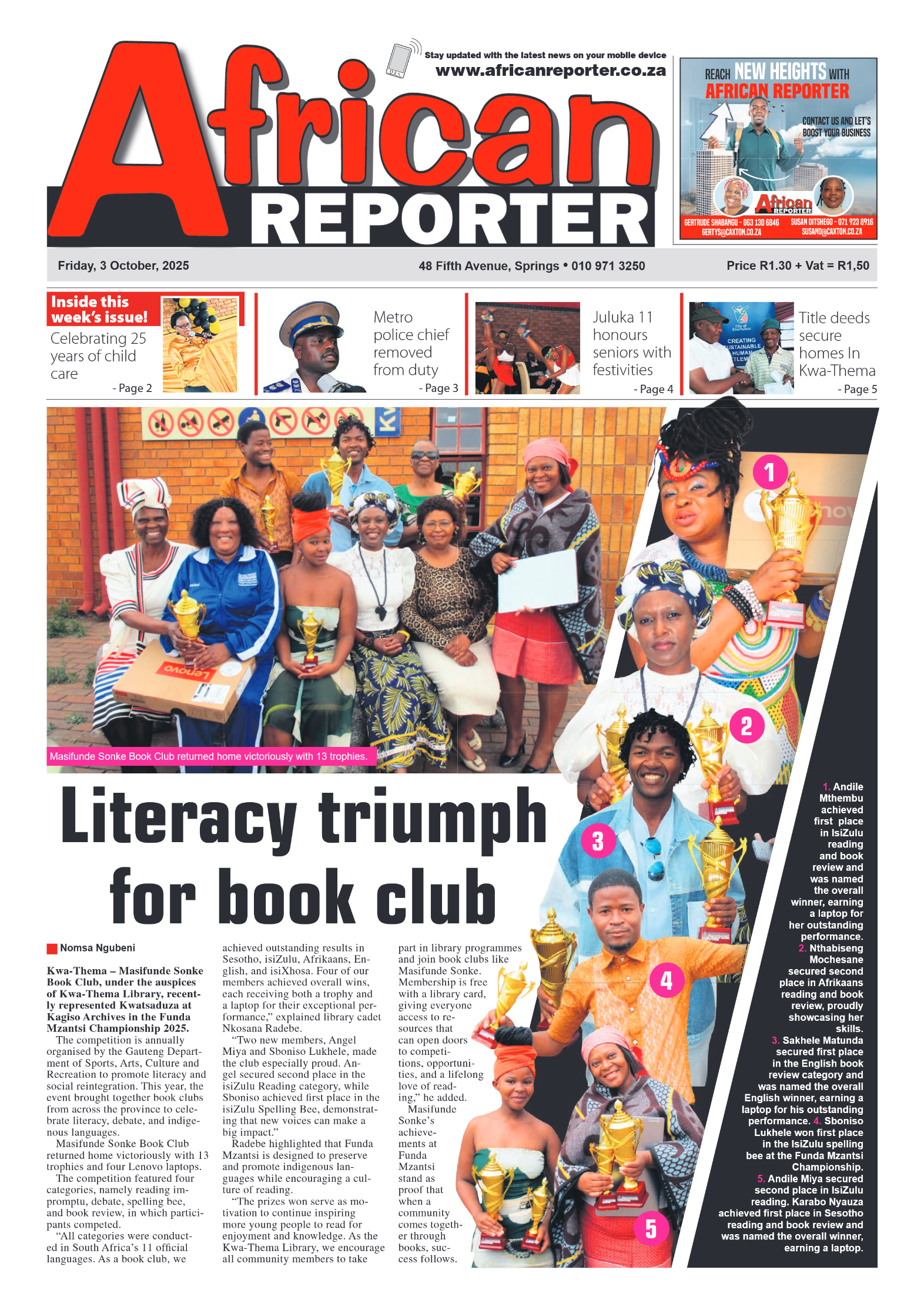 African Reporter 3 October 2025 page 1
