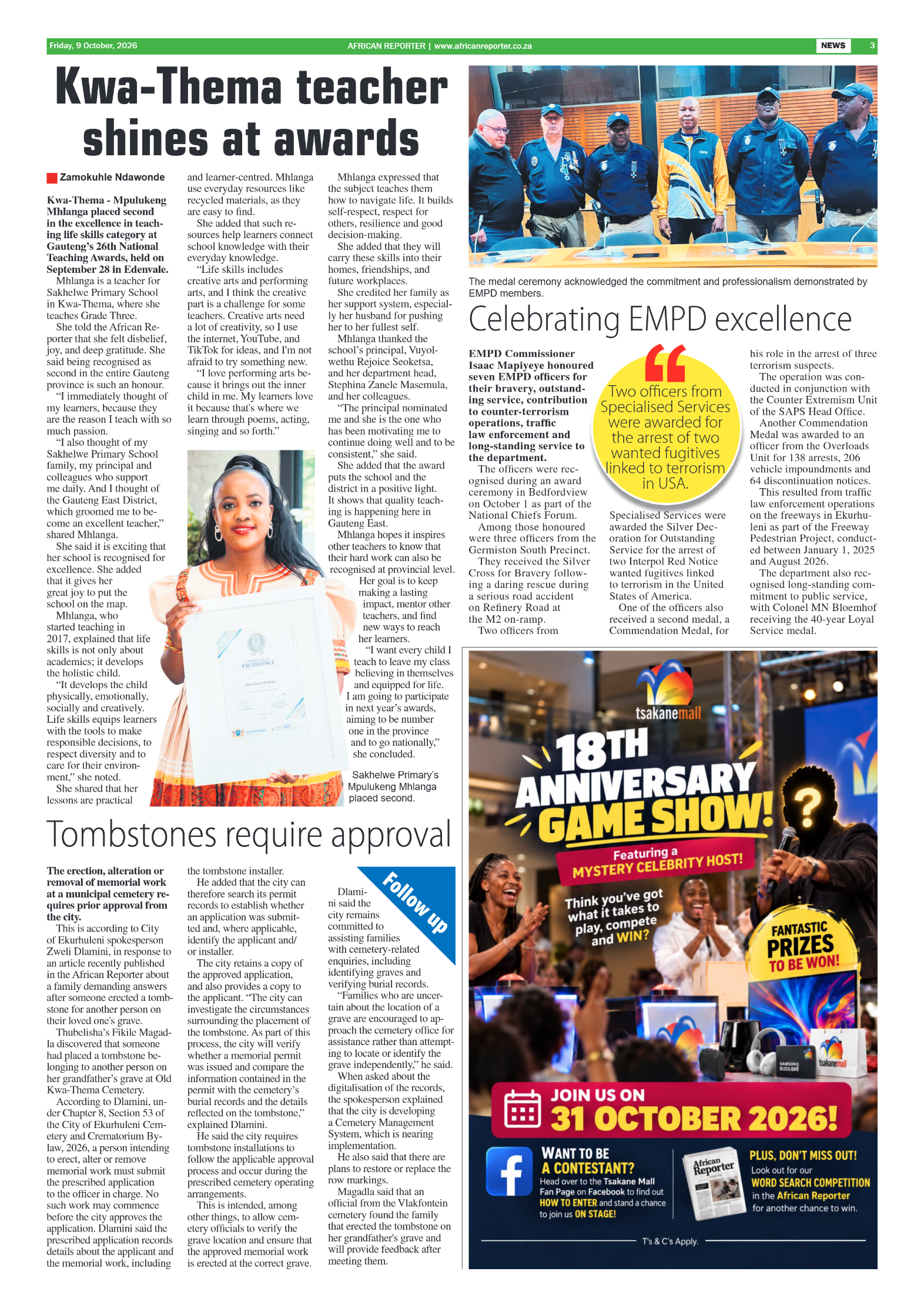 African Reporter 9 October 2026 page 3