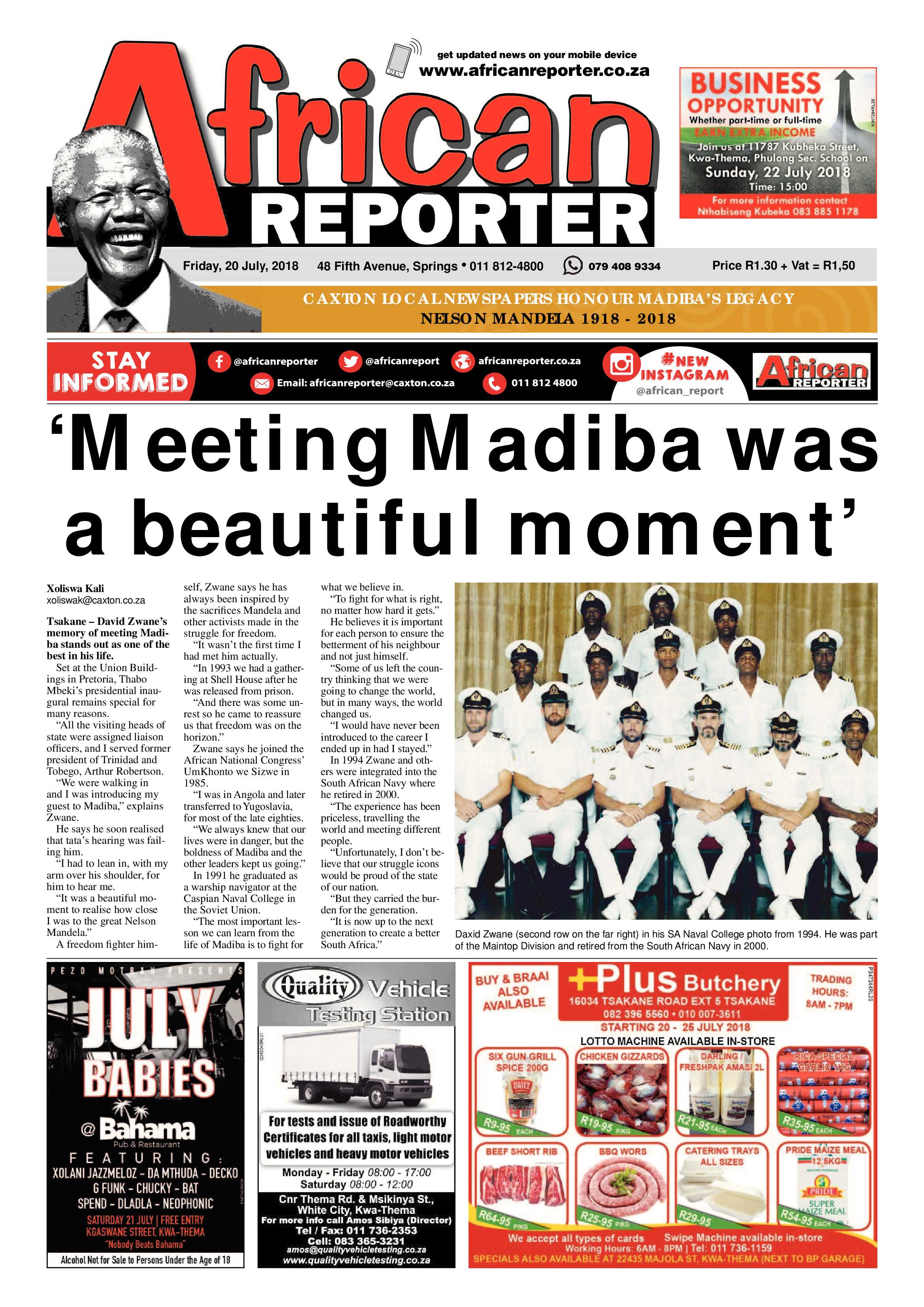 African Reporter  20 July 2018 page 1
