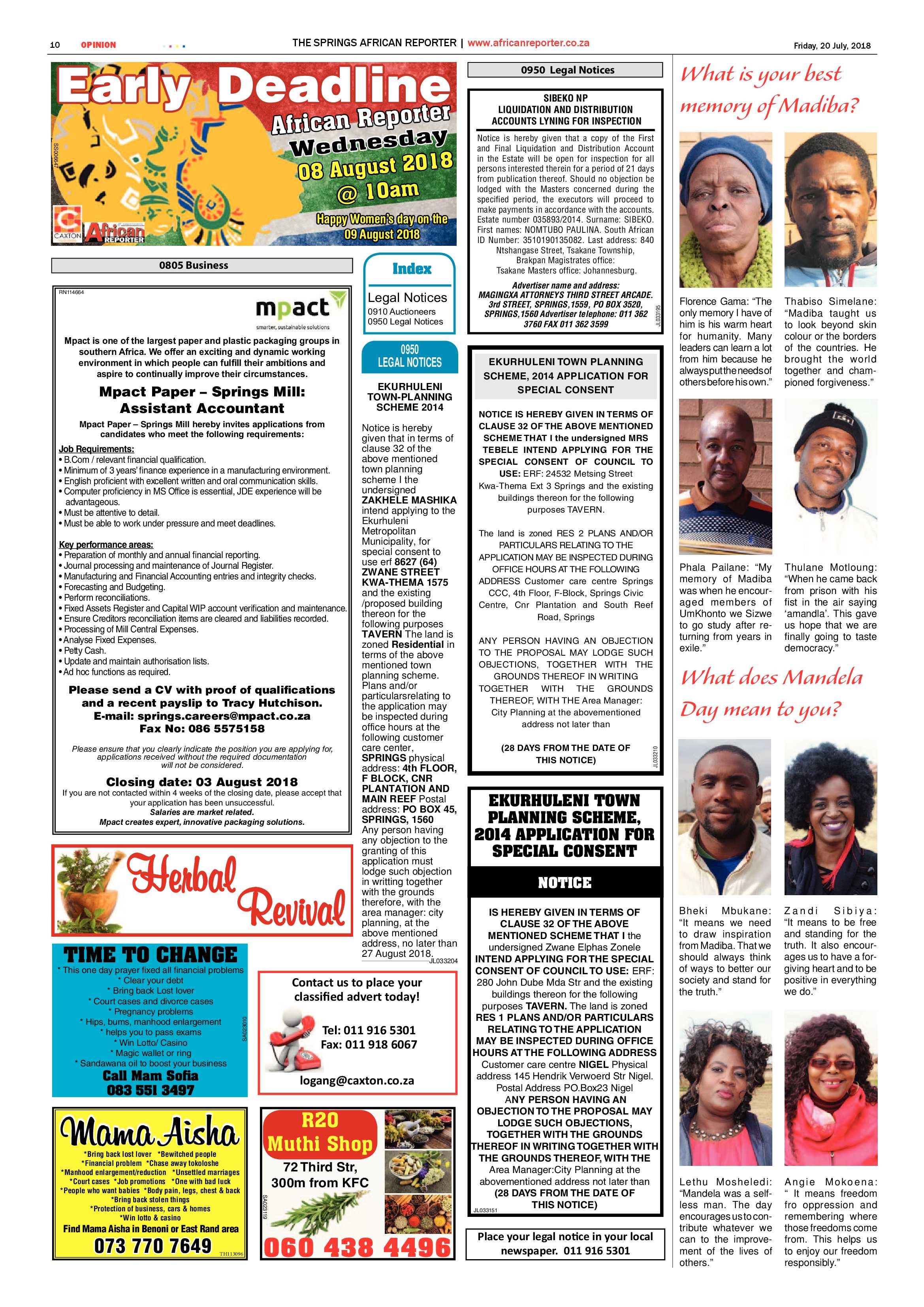 African Reporter  20 July 2018 page 10