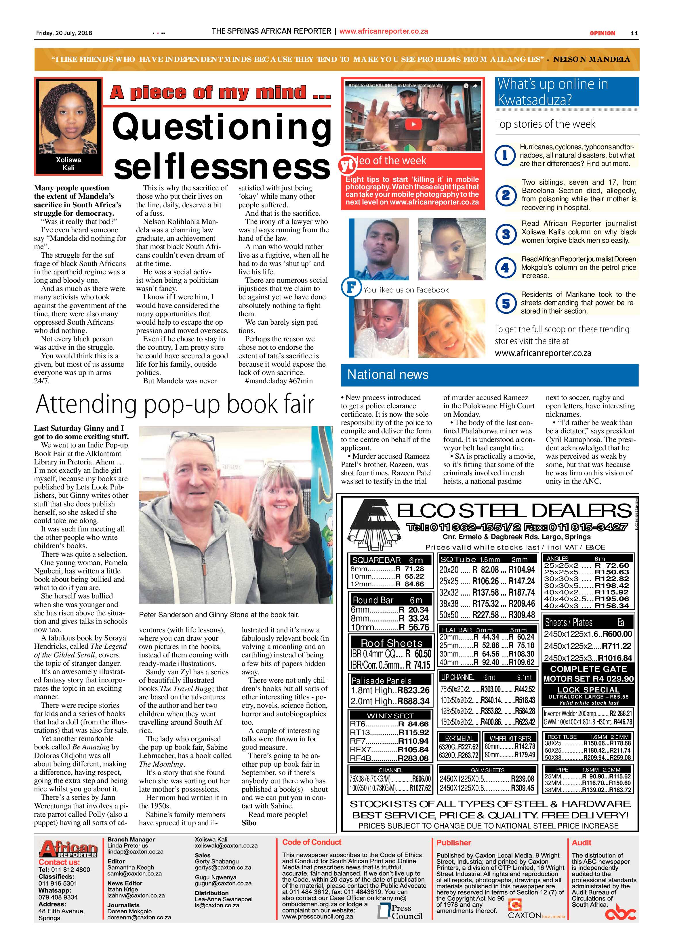 African Reporter  20 July 2018 page 11