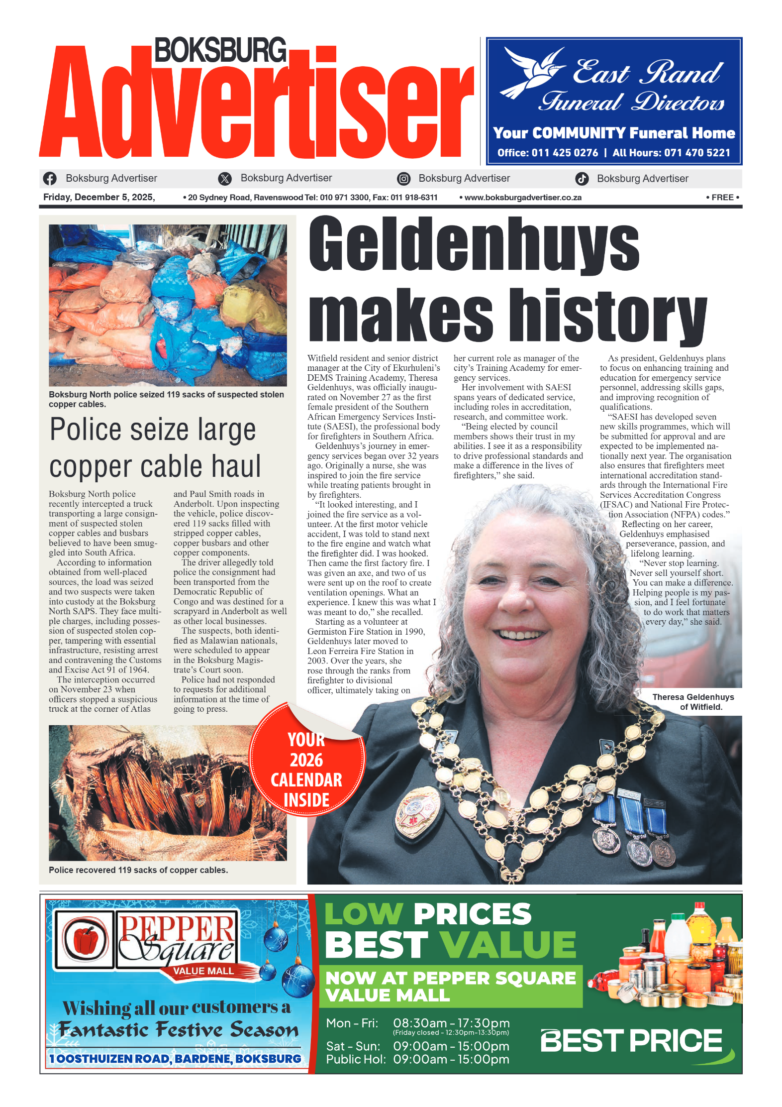 Boksburg Advertiser 5 December 2025 page 1