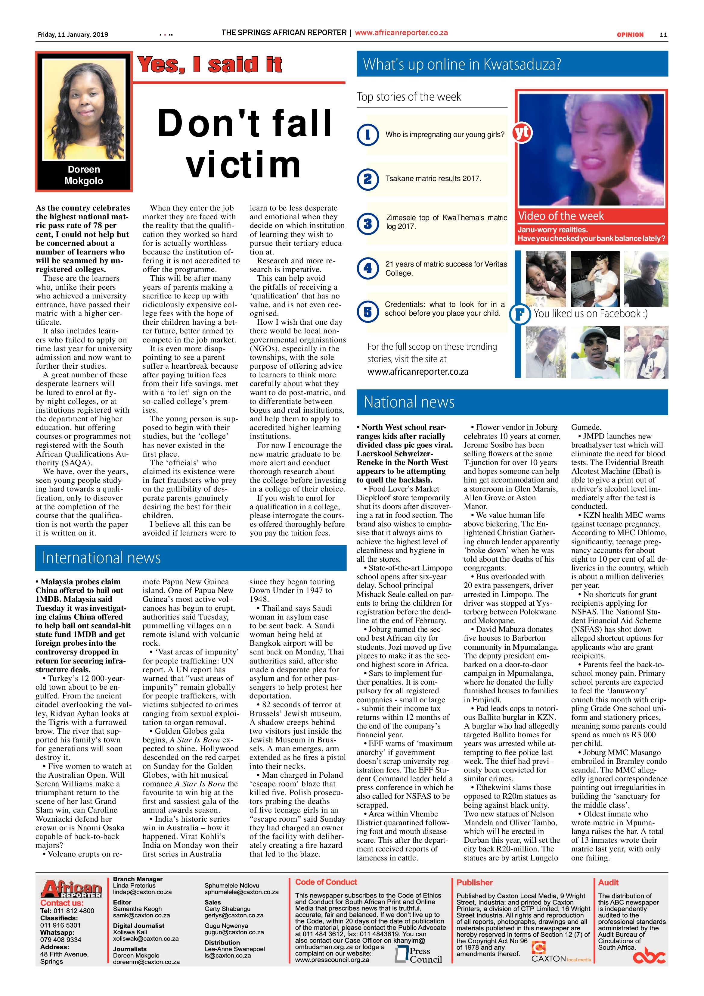 The African Reporter 11 January 2019 page 11