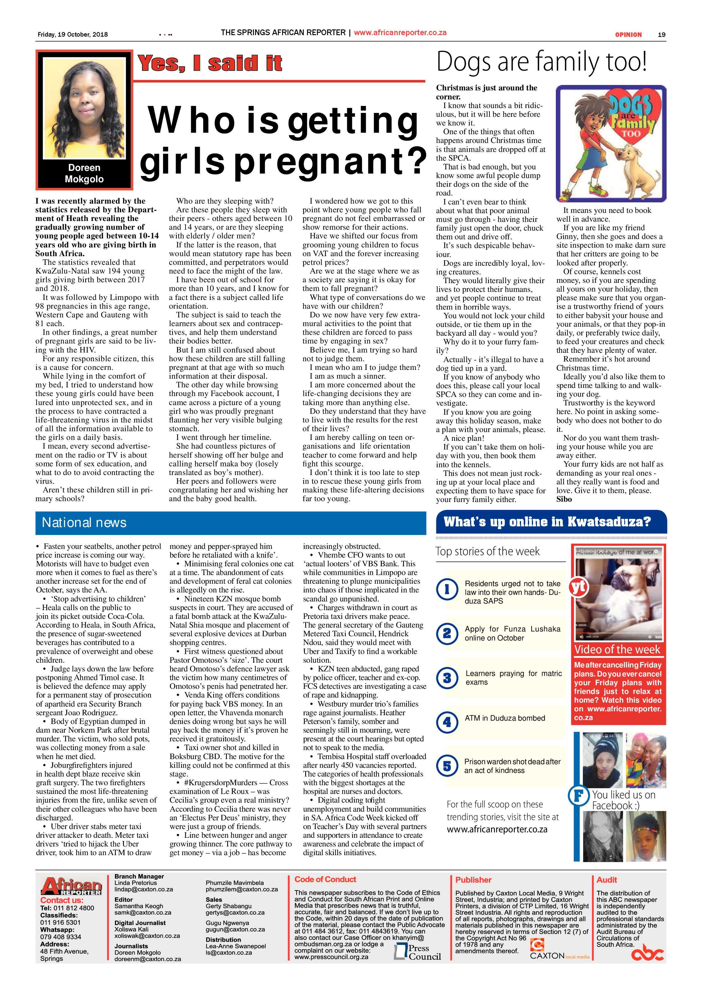 The African Reporter 19 October 2018 page 19