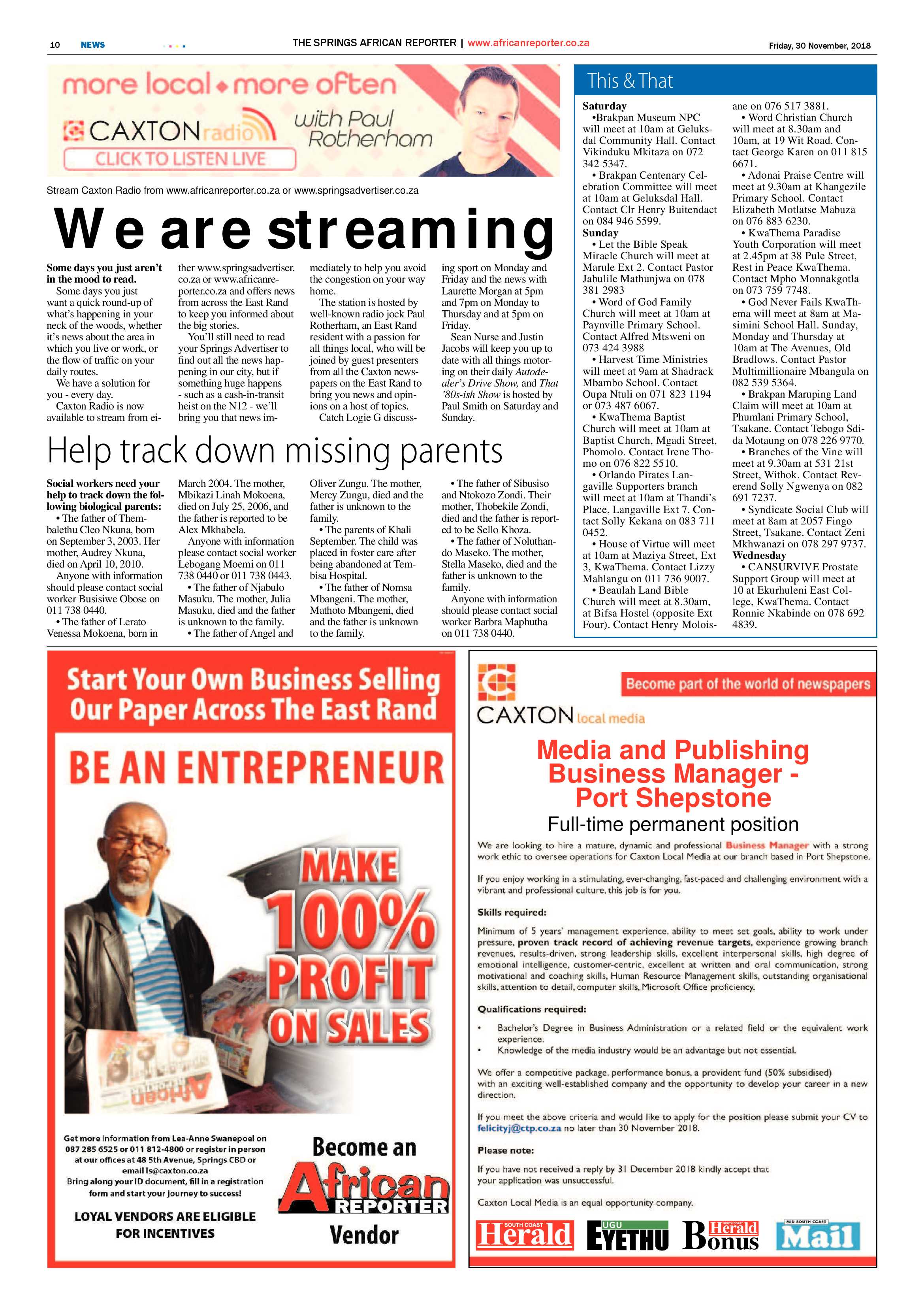 The African Reporter 30 November 2018 page 10