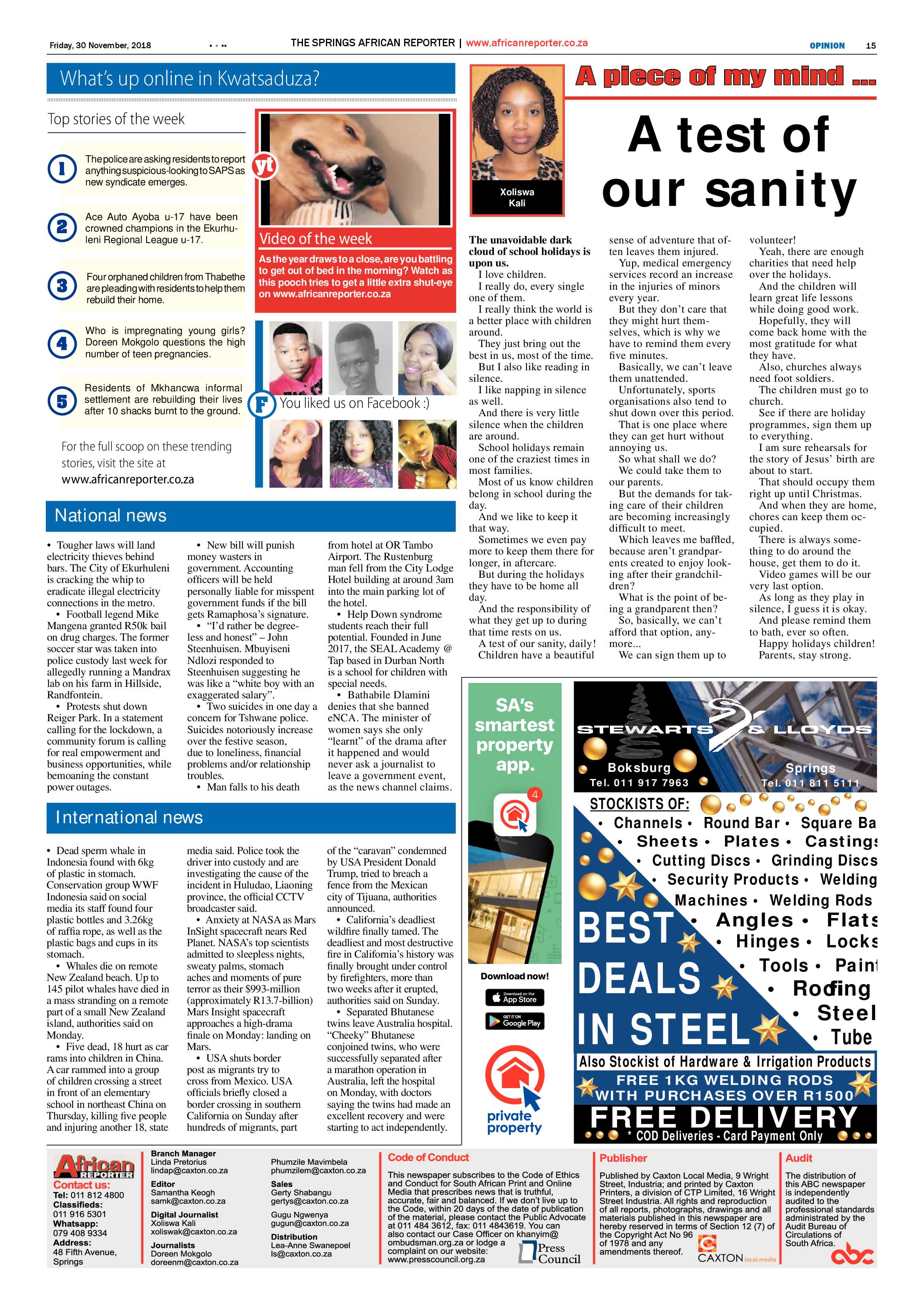 The African Reporter 30 November 2018 page 15